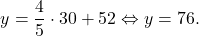 \[y=\dfrac{4}{5}\cdot 30+52 \Leftrightarrow y=76.\]