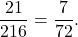 \[\frac{21}{216}=\frac{7}{72}.\]