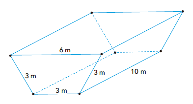 Prisma reto com base em trapézio, três lados medindo 3 m e o quarto medindo 6 m, aresta lateral 10 m